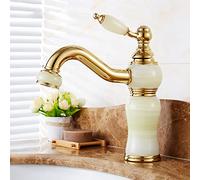 Grifo de estilo europeo Lavabo Caliente Y Frío Azul Jade Mármol Grifo Lavabo Grifo Oro Cobre Completo Grifo Lavabo, Rotación de Jade Verde