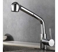 Grifo de fregadero cocina for bar Farmhouse comercial, grifos latón negro/cromo, grifo cabeza redonda extraíble, grúa interruptor botón, mezcladores agua fría y caliente(Chrome,With hose size 1-2)