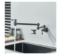 Grifo de fregadero de cocina con llenado de ollas, doble caño, brazo oscilante telescópico plegable, grifo de latón de un solo orificio montado en la pared con dos manijas(Black Bronze A)