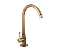 Grifo de fregadero de cocina de agua fría de una sola palanca de cuello de cisne clásico de latón antiguo grifo de exterior acabado cepillado de bronce