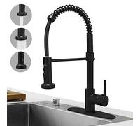 Grifo de fregadero de cocina de arco alto comercial Hoimu con pulverizador extraíble, grifo de cocina RV con pulverizador extraíble, 3 funciones de resorte, grifo de fregadero de cocina, negro mate
