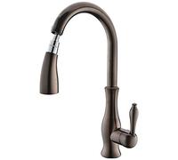 Grifo de fregadero de cocina de bronce aceitado con pulverizador extraíble, grifo tradicional de latón montado en cubierta con cabezal de pulverización de doble función para agua caliente y fría