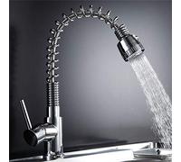 Grifo de fregadero de cocina for bar, casa de campo comercial, grifo de fregadero de cocina de resorte moderno cromado, mezclador extraíble de latón macizo, grifos mezcladores de agua montados en una