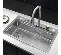 Grifo de fregadero de cocina, fregadero mezclador tipo cascada con grifo y desagüe, para instalación sobrepuesta o bajo encimera, ideal para cocina, patio, oficina, bar o lavadero.