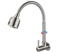 Grifo de fregadero de cocina montado en la pared de acero inoxidable monomando mezclador de agua fría con caño giratorio para cuarto de lavado (B)