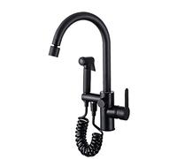 Grifo de fregadero de cocina negro mate con pistola rociadora Grifo mezclador de cocina de agua fría y caliente de latón Grifo de cocina giratorio de 360 ° con caño de modo dual Montado en cubierta