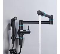 Grifo de fregadero de cocina plegable giratorio de pared con pistola rociadora, latón monomando, 1 orificio, cocina, carrete de tercer engranaje frío único, cepillado(Noir)