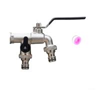 Grifo de jardín de 1/2 pulgada diseñado para aplicaciones de jardín, hogar y riego con construcción de metal robusta (doble salida negra)