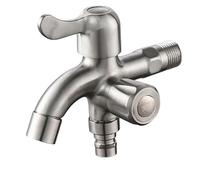 Grifo de jardín de acero inoxidable cepillado, apertura rápida, doble salida, para lavadora, fregona,