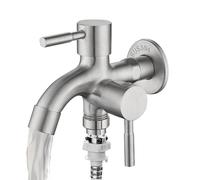 Grifo de jardín doble - Doble salida de agua de acero inoxidable para exteriores, conexión de manguera resistente, accesorio de riego de césped duradero, diseño fácil de montar | mana de agua