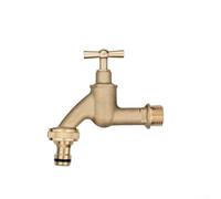 Grifo de jardín hecho de latón con válvula de corte para aplicaciones de piscina y fregona al aire libre, resistente a la intemperie y, con válvula de globo de cobre y rosca G1/2 pulgada (D)