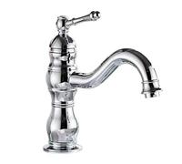 Grifo de latón antiguo for lavabo de baño, monomando con caño giratorio, mezclador de agua for lavabo.(Silver,H:8IN)