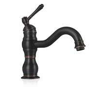 Grifo de latón antiguo for lavabo de baño, monomando con caño giratorio, mezclador de agua for lavabo.(Black,H:8IN)