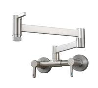 Grifo de latón for estufa de pared, grifo for ollas con aireador, grifo plegable for ollas de cocina, mezclador de fregadero de pared duradero y sin plomo for cocinas modernas.(Brushed)