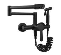 Grifo de latón for fregadero de cocina con 2 funciones, brazo articulado doble plegable for montaje en pared for agua fría caliente(Black)