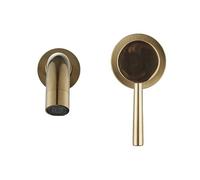 Grifo de latón montado en la pared para fregadero con rotación de 2 agujeros, mezclador de agua caliente y fría para baño, duradero, cepillo de boquilla de grúa, acabado dorado, 150 mm