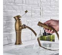Grifo de latón para cocina/lavabo de oro antiguo, grifo de baño giratorio de un solo agujero de porcelana para agua fría y caliente