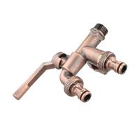 Grifo de latón para exteriores con doble salida para lavadora y jardín, válvula de agua de cobre resistente, acabado de latón antiguo, entrada de 1/2 pulgada, salida de 3/4 pulgadas (bronce rojo)