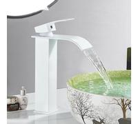Grifo De Lavabo Cascada Grifo De Baño Alto Latón Mezclador Monomando Para Lavabo, Agua Fría Y Caliente, Blanco