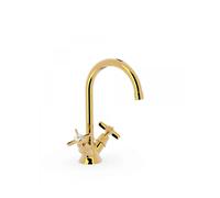Grifo de lavabo clásico curvo bimando con aireador acabado oro CLASIC TRES