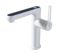 Grifo de lavabo con pantalla LED de temperatura y líneas de suministro de agua dobles para grifo mezclador de fregadero con montaje estándar de un solo agujero (blanco)