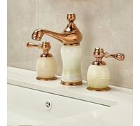 Grifo de Lavabo de 3 Orificios Grifo de Lavabo de Oro Rosa Grifo Doble Retro Agua Caliente Y Fría para Baño B