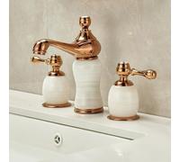 Grifo de Lavabo de 3 Orificios Grifo de Lavabo de Oro Rosa Grifo Doble Retro Agua Caliente Y Fría para Baño-E