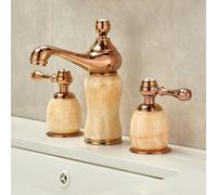 Grifo de Lavabo de 3 Orificios Grifo de Lavabo de Oro Rosa Grifo Doble Retro Agua Caliente Y Fría para Baño C