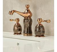 Grifo de Lavabo de 3 Orificios Grifo de Lavabo de Oro Rosa Grifo Doble Retro Agua Caliente Y Fría para Baño-A