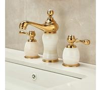 Grifo de Lavabo de 3 Orificios Grifo Dorado para Fregadero Grifo Doble Retro Agua Caliente Y Fría para Baño B