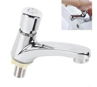 Grifo de lavabo de aleación de zinc con retardo de tiempo, interruptor de presión, grifo de ahorro de agua para fregadero de inodoro de hotel, acabado cromado, construcción robusta, apagado automático