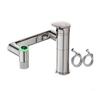 Grifo de lavabo de altura ajustable con cabezal giratorio de 360 grados e indicador de temperatura LED, modos de pulverización de doble corriente, construcción de latón negro (plata)