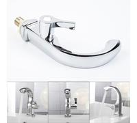 Grifo de lavabo de baño Cromo de una sola manija Suministro de agua fría Cuerpo de cobre sólido Diseño de curva alta 175mm Altura Baño