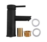 Grifo de lavabo de baño de acero inoxidable negro, grifo mezclador de una sola palanca para agua caliente y fría, grifo de fregadero con acabado mate con aireador que ahorra agua, 168 x 110 x 90 mm