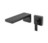 Grifo de lavabo de baño de pared, grifo de cascada con diseño de madera, mezclador de lavabo de una sola manija con 2 orificios(Black)