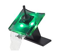 Grifo de lavabo de baño negro con luz LED cambiante de 3 colores Caño de vidrio en cascada Sola manija Batería de un solo orificio Grifos de tocador para lavabo Mezclador de agua fría y caliente Grifo