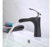 Grifo de lavabo de cascada de latón macizo, mezclador monomando con flujo de doble temperatura for lavabos de baño, acabado superficial claro.(Black and Silver)