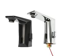 Grifo de lavabo electrónico automático con sensor automático sin contacto, con manguera de suministro, 14 cm de altura, caja de control manos libres, para hogares, restaurantes, escuelas, color negro