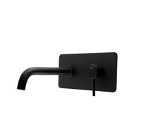 Grifo de Lavabo Empotrado Negro Mate RUBI | Mezclador Monomando de Pared | Placa Rectangular 237 mm | Caño 205 mm | Diseño Moderno Minimalista