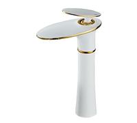 Grifo De Lavabo En Cascada Grifos De Lavabo Grifo Lavabo Sobre Encimera Monomando Frío Y Caliente Orificio Único Todo De Cobre,Oro Blanco,alto