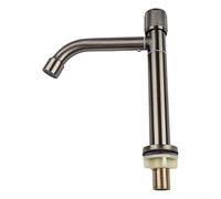 Grifo de lavabo frío individual de acero inoxidable con boquilla de agua giratoria, acabado cromado, entrada G1/2, fácil instalación para baño, cocina o fregadero utilitario, compacto (S gris)