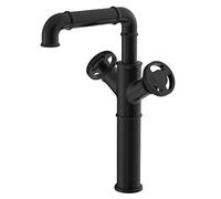 Grifo de Lavabo, Grifo de Baño Alta Grifo Lavabo, Rueda doble Controlador, Válvula De Cerámica, industria estilo Grifo Mezclador Agua Fría Y Caliente, por baño lavabo cocina Hotel Casa club, negro,A