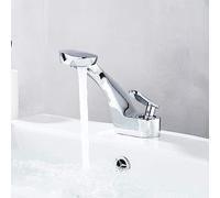 Grifo de Lavabo Grifos de baño de diseño Curvo Moderno Grifos mezcladores de Agua fría y Caliente montados en Cubierta Carrete de Placa de cerámica-Grifo de Fregadero de Cocina Cromado