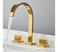 Grifo de Lavabo Grifos Mezclador de Baño Cascada de 3 Orificios 2 Manijas Latón Agua Caliente Y Fría Dorado Grifo Del Fregadero Baño Cocina