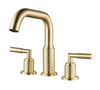 Grifo de Lavabo Grifos Mezclador de Baño de Latón de 3 Orificios con Dos Manijas Y Agua Caliente Y Fría Dorado Cepillado Grifo Del Fregadero Baño Cocina