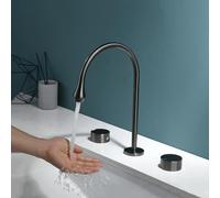 Grifo de Lavabo Grifos Mezclador de Baño Grifo Mezclador para Lavabo de Latón con Cuello de Cisne de 3 Orificios Color Gris Grifo Del Fregadero Baño Cocina