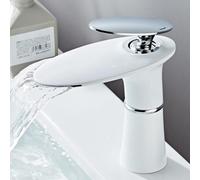 Grifo de Lavabo Grifos Mezclador de Baño Grifo Monomando de Cascada Blanco Y Cromado Estilo Bajo Grifo Del Fregadero Baño Cocina