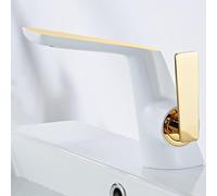 Grifo de Lavabo Grifos Mezclador de Baño Grifo Monomando de Latón para Cascada Agua Caliente Y Fría con Un Solo Orificio Blanco Y Dorado Grifo Del Fregadero Baño Cocina