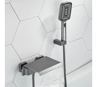 Grifo de Lavabo Grifos Mezcladores de Ducha de Pared Mezcladores de Cascada Cuadrados con Cabezal de Ducha Grifos de Llenado para Bañera Color Gris Pistola Grifo Del Fregadero Baño Cocina
