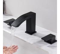 Grifo de Lavabo Mezclador de Baño Grifo Mezclador de Cascada para Baño 2 Manijas 3 Orificios para Lavabo de Baño Color Negro